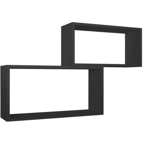 Set 2 mensole cubo rettangolare da parete scaffale moderno Bislungo - Nero (1/5)