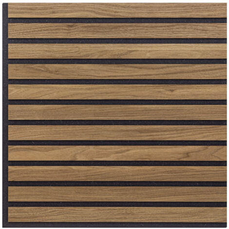Pannello Singolo Decorativo Murale, Fonoassorbente a Listelli Lineari in Legno, Noce Asia, 55x55 p1,1 cm - Hoogapanel
