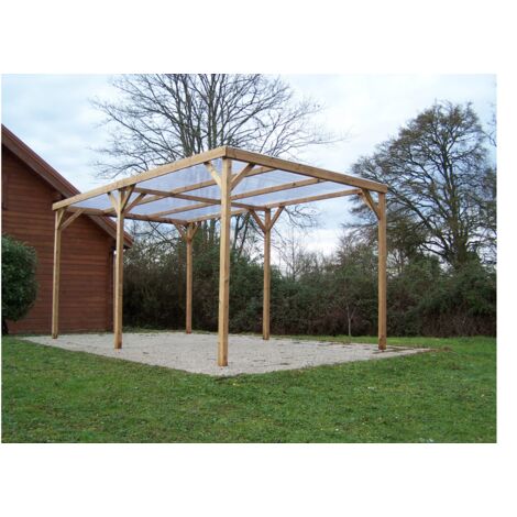 pergolato in legno termoriscaldato 15,10 mq con copertura in PVC - th3051s2 - habrita (1/5)