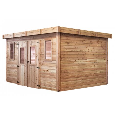 Casetta da giardino in legno massello 380x280 cm – Spessore pareti 28 mm – Tetto piano in policarbonato – 10,64 m² – SL4030 Foresta