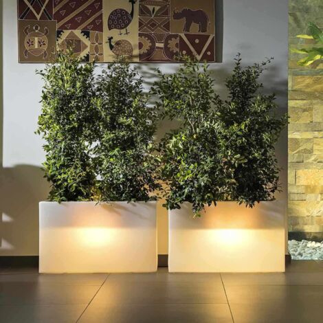Fioriera lampada vaso luminoso rettangolare in resina 90x30 cm h 80 mod. Flowerpot con Led Multicolor Batteria