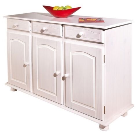 Mobile buffet livio 3 ante 3 cassetti in legno massello di pino verniciato bianco – Finitura ecologica resistente all'umidità – Dimensioni 130x43x87H cm – Inter Link (1/10)