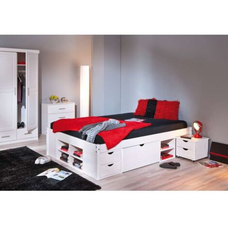 Letto contenitore con comodino 146x209x47,5h in pino massello – Doghe incluse – Struttura robusta e design elegante – Inter Link (1/5)