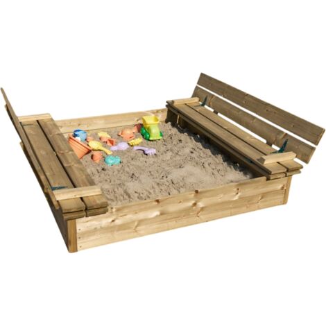 Sabbiera in legno per bambini con sedute richiudibili, struttura pino impregnato per giochi da esterno giardino - Esterni da Vivere (1/4)
