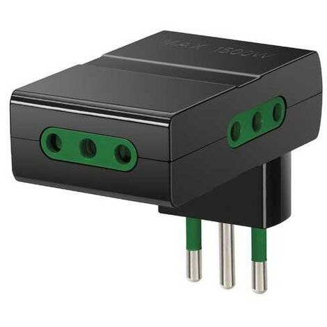 VIMAR RI.00310 Adattatore Multiplo salvaspazio SICURY 250 V, Spina Piccola 10 Tipo S11, Tre Prese 2P+T 10A Standard Italiano, nero