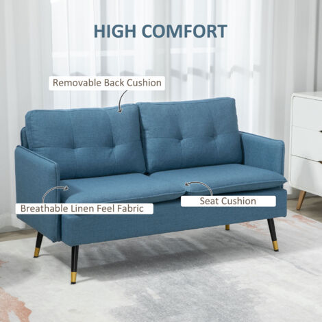 Modern Dark Blue Two Seater Sofa,Button Tufted Loveseat with Cushions ...