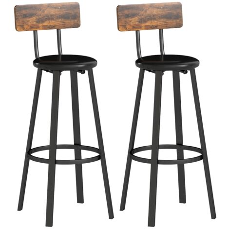 Set of Two Industrial-Style Bar Stools - Brown/Black (1/5)