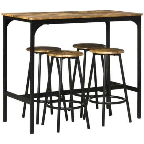 Five-Piece Industrial-Style Bar Table Set - Brown/Black (1/5)