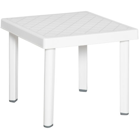 Garden Side Table Plastic Outdoor Square Coffee End Table for Drink Snack, White (1/5)