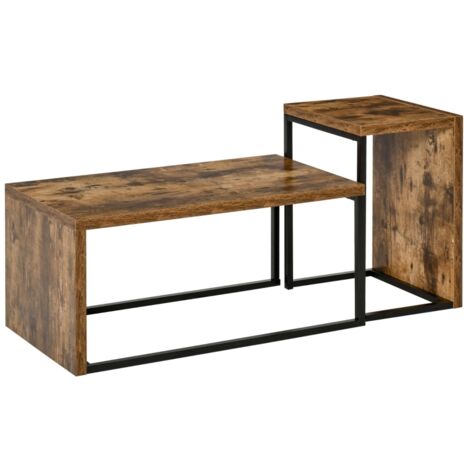 Coffee Tables Set of 2, Industrial Nest of Tables with Metal Frame for Living Room Bedroom, Rustic Brown (1/5)