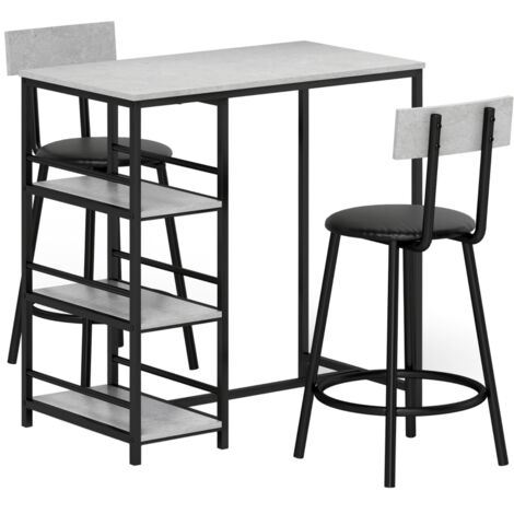 Three-Piece Kitchen Dining Set, with Shelves - Grey/Black (1/5)