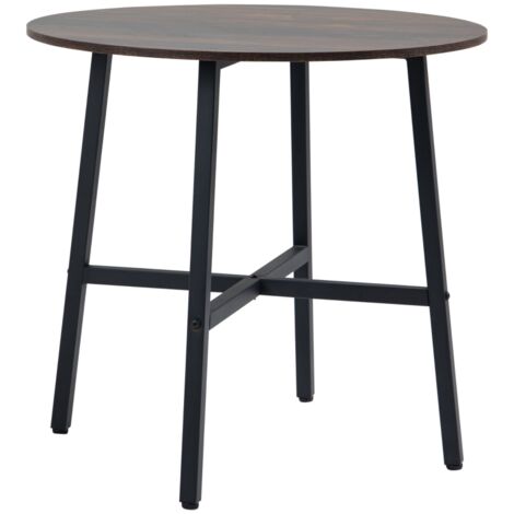 85cm Dining Room Table, Industrial Style Kitchen Table Round with Steel Legs, Rustic Brown (1/5)