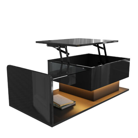Coffee Table, High-Gloss Black, Side Table, Coffee Table with Glass and LED Effect, with Glass Top (1/5)