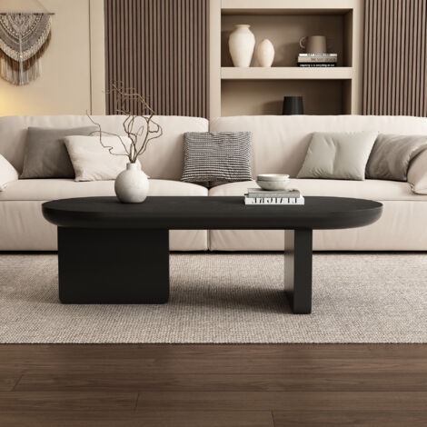 Modern coffee table, Oval Center Table, spray-painted end table, simple sofa table, side table, MDF, 119.749.835.5 cm, Black (1/5)