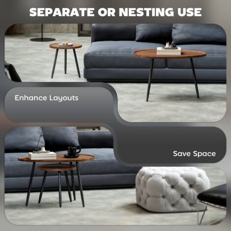 Nesting Coffee Table Set of 2, 80cm Modern Stacking End Side Table with ...
