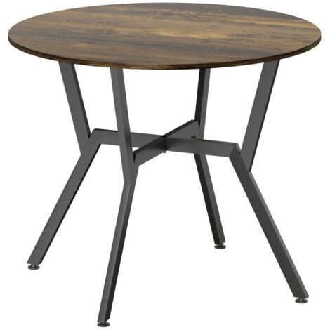 Dining Table, Round Kitchen Table with Black Legs, Anti-slip Foot Pads for Living Room, Dining Room 90 x 76 cm, Rustic Brown