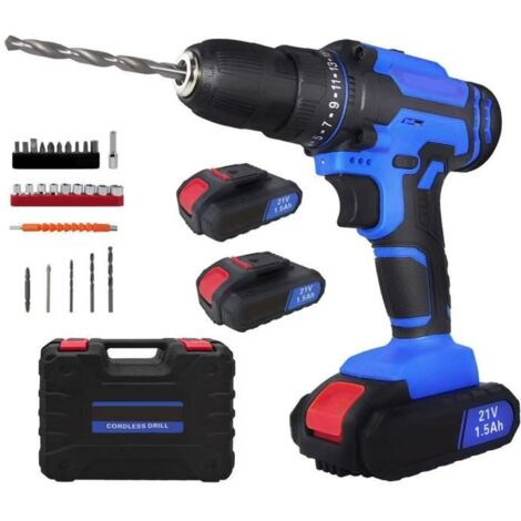 Perceuse Visseuse Sans Fil 21V - Kit 24 Pièces, 2 Batteries, Mallette, Pour Réparation Maison