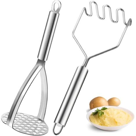 Machacador de patatas manual profesional de acero inoxidable de 2 piezas para frutas, verduras y comida para bebés. Apto para lavavajillas. (1/4)