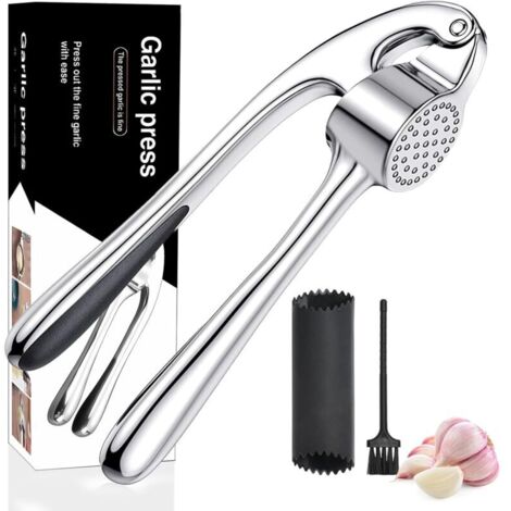 Prensa de ajo profesional de acero inoxidable, trituradora de ajo, molinillo de ajo, picadora de ajo fácil de usar, fácil de limpiar y duradera, color plateado. (1/4)
