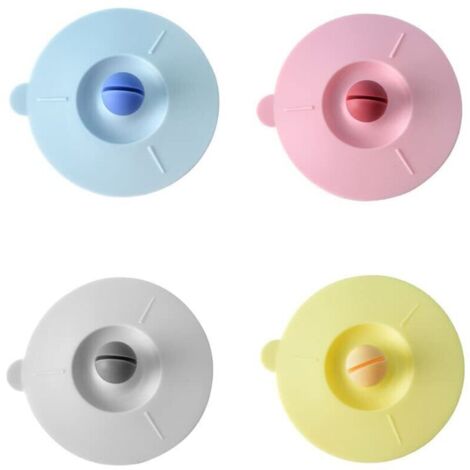 Juego de 4 tapas de silicona con sello de calidad alimentaria, tapas aislantes, tapas de vidrio a prueba de polvo con soporte para cuchara, adecuadas para café y té, colores brillantes surtidos, 10 cm (1/4)