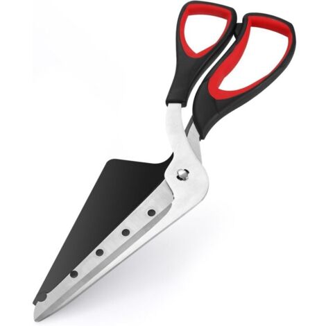 Tijeras para pizza, cortador de pizza con hoja afilada de acero inoxidable apto para uso alimentario y agarre suave, tijeras de cocina multifuncionales, aptas para lavavajillas, color negro/rojo (1/4)