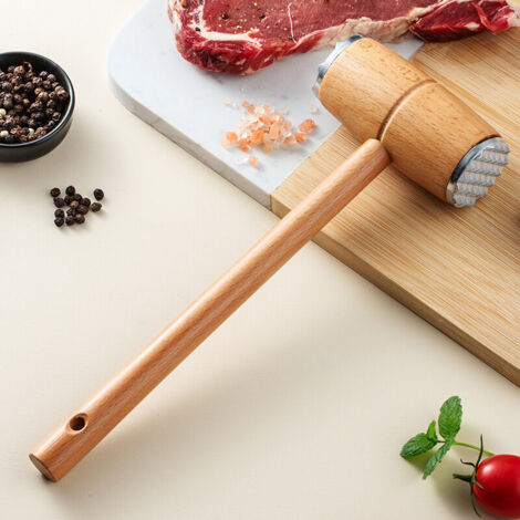 Ablandador de carne, mazo de carne, ablandador de carne, madera, metal, 25 cm, natural (1/3)