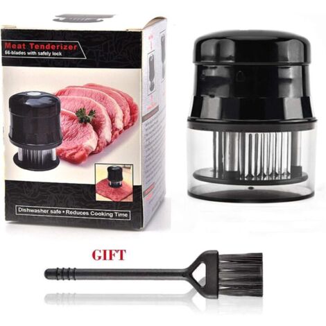 Ablandador de carne, ablandador de carne de acero inoxidable de 56 puntas para ablandar bistec, carne de res, pescado y aves, color negro (1/4)