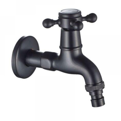 Rubinetto per lavatrice in ottone con beccuccio per lavello G1/2 - Rubinetto antico per mocio con maniglia a croce per lavello da giardino (nero) (1/3)