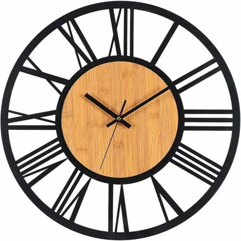 Orologio da parete in metallo e legno da 40 cm, silenzioso, senza ticchettio, decorativo per soggiorno, camera da letto, cucina, ufficio, casa, grande orologio da parete in metallo classico vintage (1/4)