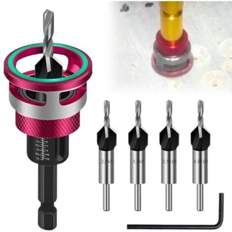 Set di 6 punte svasate, punte svasate per legno con arresto di profondità, gambo esagonale da 6,35 mm (1/4"), acciaio rapido HSS-M2, foratura di precisione per la lavorazione del legno (1/4)