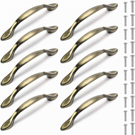 Set di 10 maniglie per mobili in bronzo anticato, 64 mm, stile vintage, per ante della cucina, con viti