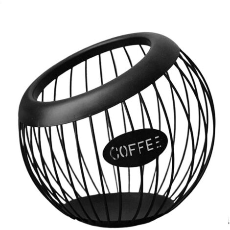 Cestino per cialde di caffè, porta caffè, organizer per snack di grande capacità per il bancone della cucina, spazio di lavoro, accessori salvaspazio, 20 x 18 cm, 368 g, materiale in ferro, nero
