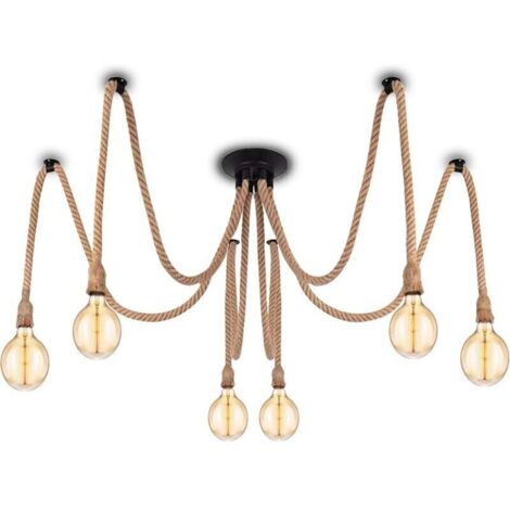 Lampada a sospensione industriale con cavo tessile - Lampadario retrò vintage fai da te in corda di canapa 6 x 2 metri con portalampada E27 per sala da pranzo, ingresso, ristorante, bar, caffetteria ( (1/4)