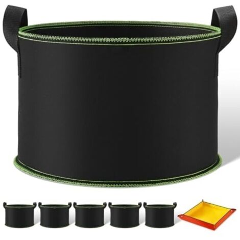 Set di 5 sacchi da 60 litri con tappetino traspirante. Sacchi con manici per patate, pomodori e altre piante. Vasi in tessuto con tappetino da 100 cm.