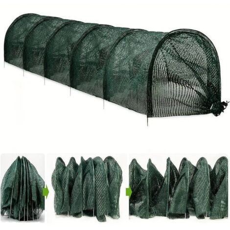 Tunnel agricolo in plastica nera da 300 x 45 x 45 cm con rete, tunnel da giardino in rete nera, per orto, protezione dal gelo, serra senza supporto, rete per tunnel da giardino
