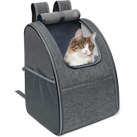 Zaino per cani e gatti, borsa per il trasporto di cani traspirante e pieghevole, zaino per il trasporto di gatti pieghevole con telaio integrato per passeggiate e viaggi, 34 x 28 x 42 cm, grigio (1/4)