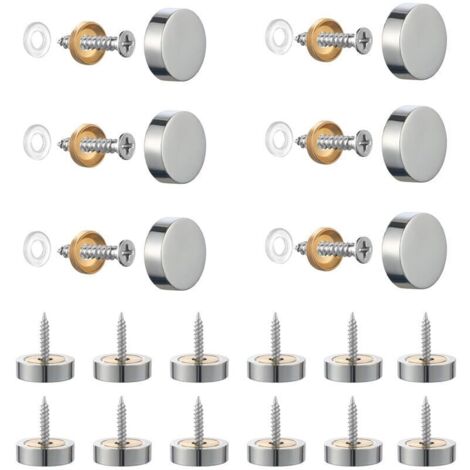 Set di 20 viti in acciaio inox spazzolato con tappi decorativi per specchi, tavoli, piatti, armadi, pannelli in vetro, argento, 14 mm
