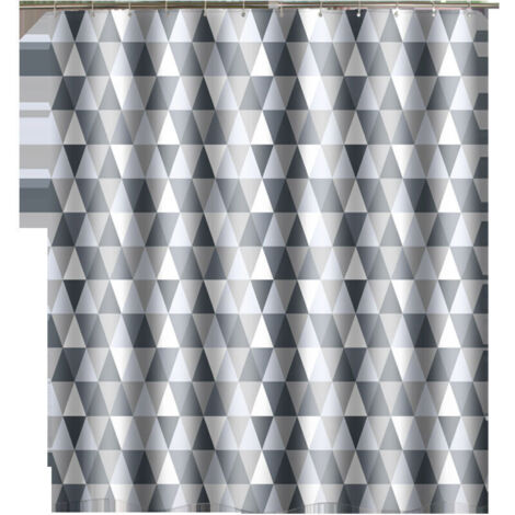 Tenda da doccia, tenda da doccia 180x180 cm, tenda da doccia in poliestere lavabile in lavatrice con orlo inferiore appesantito e 12 ganci, tenda da vasca per il bagno, motivo triangolare (1/4)