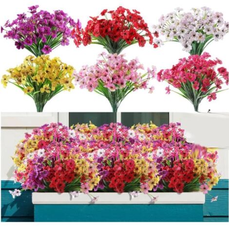 12 bouquet di fiori artificiali per uso esterno, senza sbiadimento, fiori di plastica finti, piante artificiali per vasi decorativi da appendere (1/5)