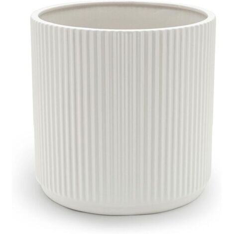 Vaso da fiori in ceramica bianca con strisce verticali – Ideale per piantare in interni, decorare il soggiorno, l'ufficio o il giardino pensile, compatibile con varie piante verdi, diametro 9,5 cm, al (1/5)