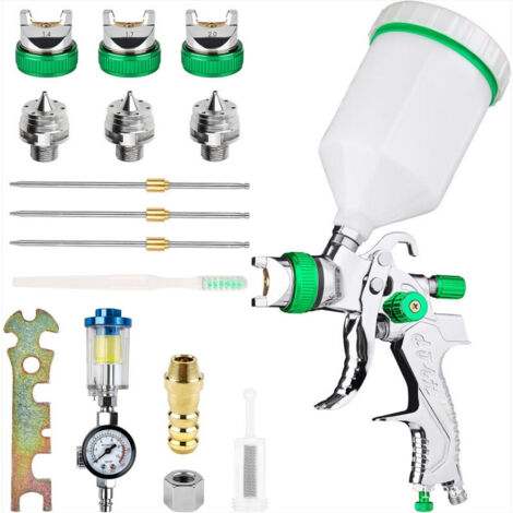 Kit professionale per pistola a spruzzo ad alta pressione, pistola a spruzzo ad aria compressa a gravità, pistola a spruzzo pneumatica HVLP 600CC, ugelli da 1,4 mm/1,7 mm/2,0 mm, 3 dimensioni (1/3)