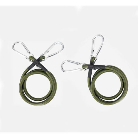 Corda elastica con gancio a clip, moschettone, connettore per corda da fiume, accessori, corda di montaggio verde militare da 3/8" di diametro, gancio argentato (verde militare, 36", confezione da 2) (1/4)
