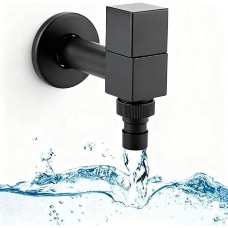Rubinetto da giardino quadrato nero. Rubinetto da esterno per lavandino del bagno. Filettatura G1/2. Montaggio a parete. Per balcone. Rubinetto da bagno fisso per lavandino del balcone. (1/5)