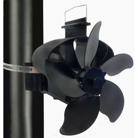 Ventilatore magnetico per stufa a legna a 5 pale, ventilatore per camino alimentato a calore, silenzioso con termometro per legna/ceppi/camino/anello di ricambio per tubi della stufa