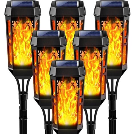 Luci solari da esterno con fiamme, set di 6 luci solari impermeabili a 12 LED, torce da giardino scintillanti per la decorazione, luci solari da esterno con fiamme realistiche per patii e vialetti (1/4)