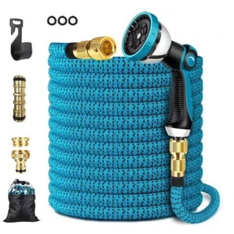 Tubo da giardino estensibile, tubo da giardino con 10 ugelli, raccordi in ottone, tessuto 3750D, tubo estensibile con anima in lattice a 4 strati - 30 m/100 piedi