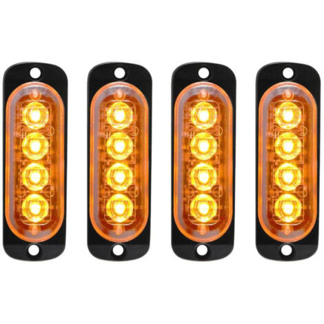 Barra luminosa di emergenza stroboscopica ultra sottile IPX-4 da 4 pezzi, 12-24 V, per furgoni, camion, escavatori, carrelli elevatori, trattori (1/4)