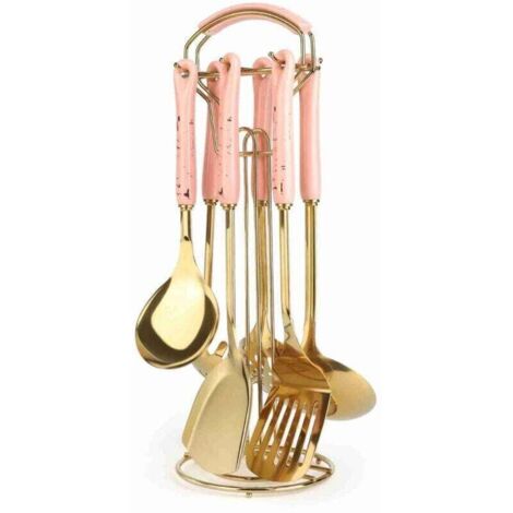 Set di utensili da cucina, 7 utensili da cucina in silicone per accessori da cucina, rosa e oro (1/4)