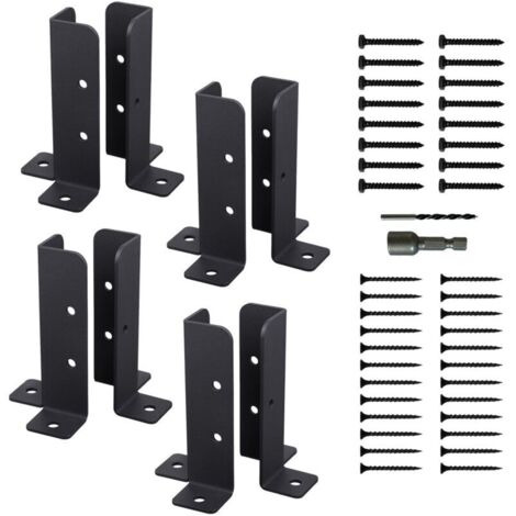 Set di 8 staffe per pali di recinzione, base regolabile per pali di recinzione con viti, supporto per pali di recinzione nero spesso, picchetti di legno, recinzione, pergolato in metallo (1/4)