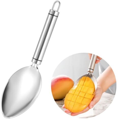 Taglia mango, taglia mango in argento, microlama in acciaio inox per anguria, affetta mango, spingi mango, impugnatura antiscivolo, taglia mango, taglia frutta, utensile da cucina (1/4)